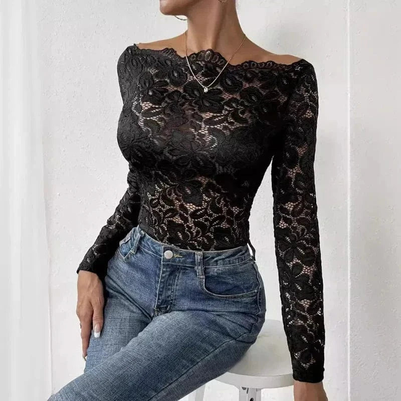 Black Lace Shirt Womens