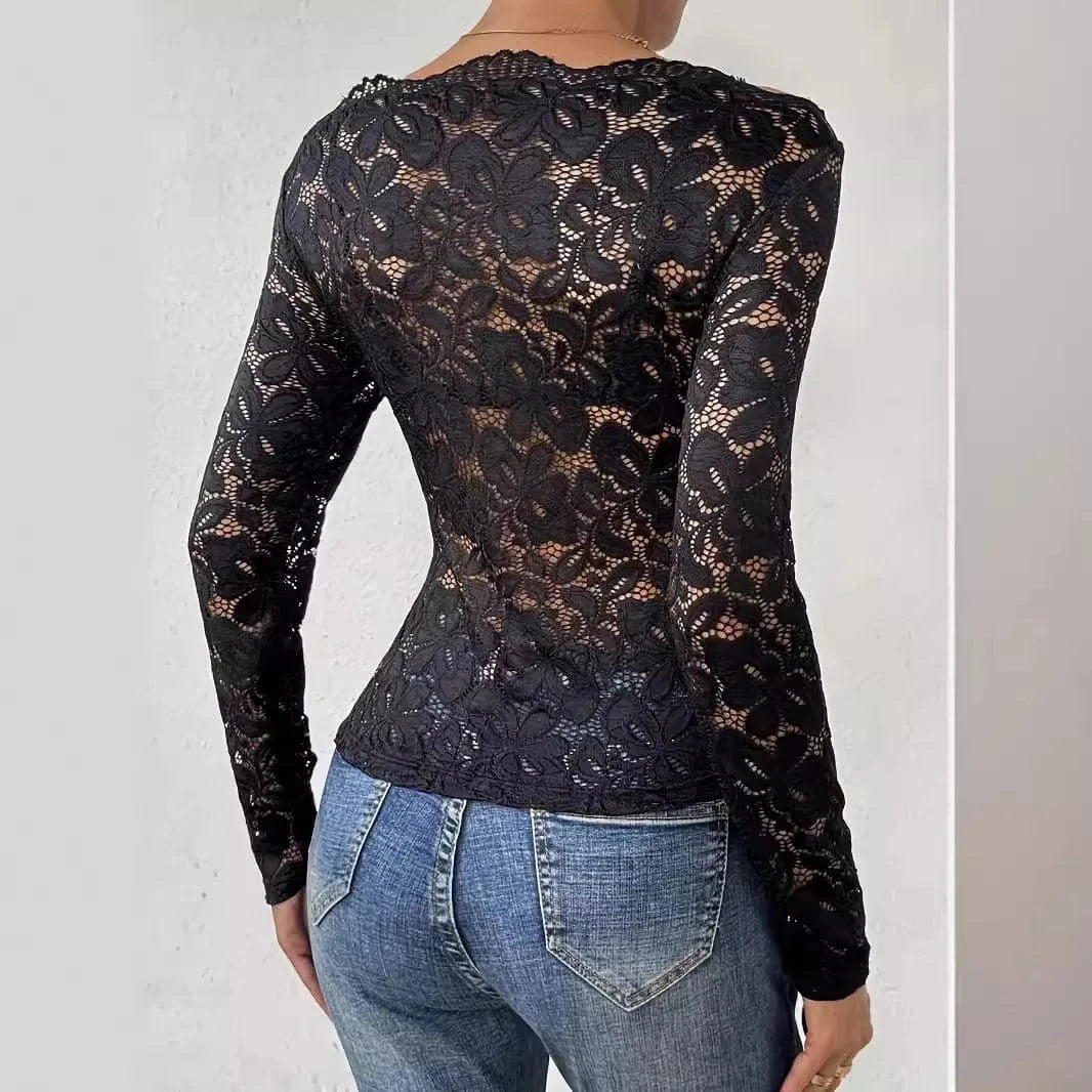 Black Lace Shirt Womens