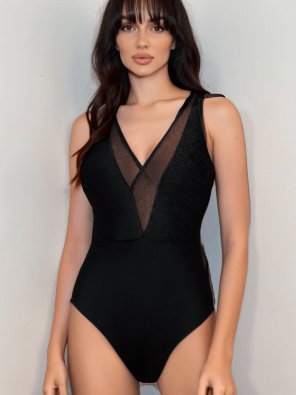 Black Mesh One Piece Swimsuit