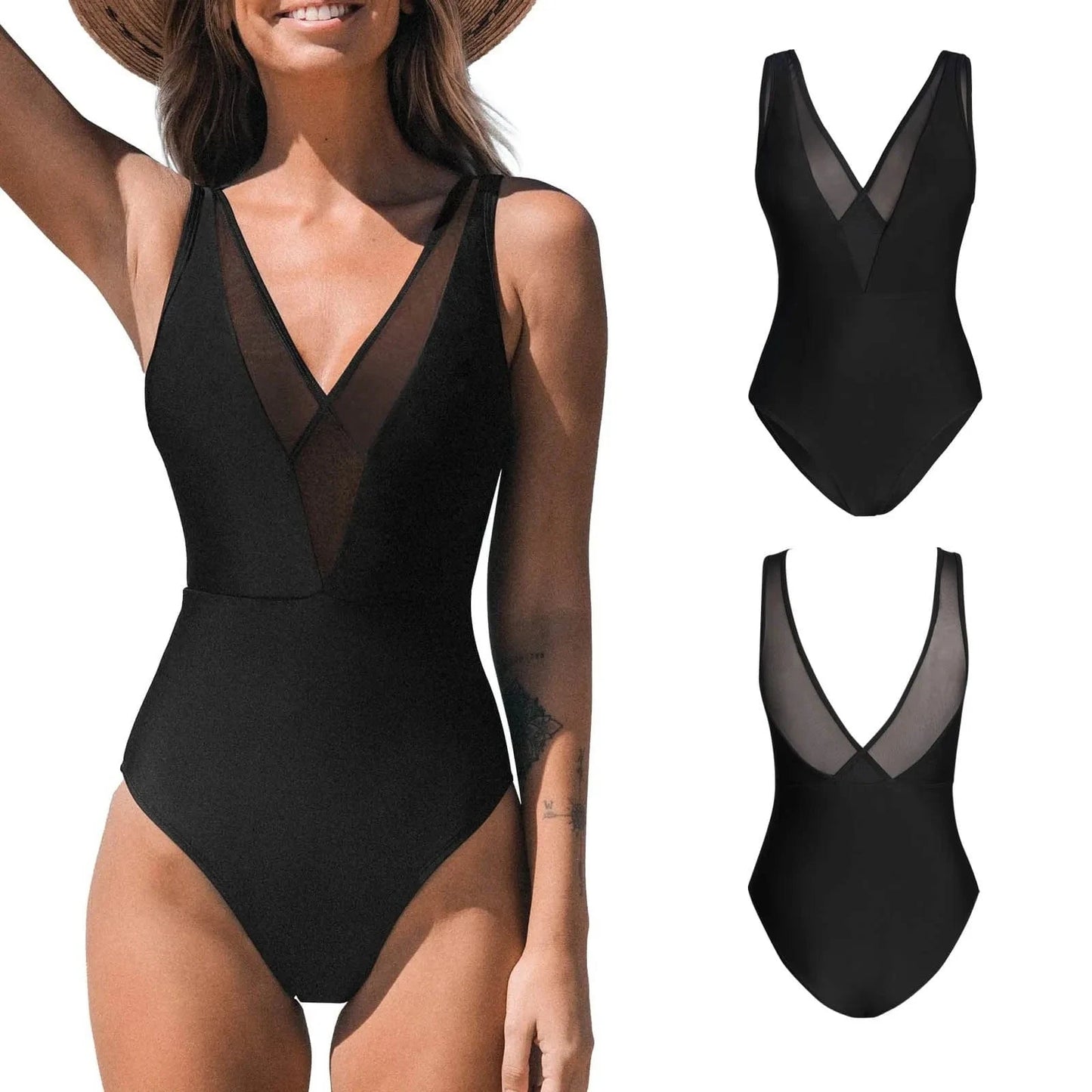 Black Mesh One Piece Swimsuit