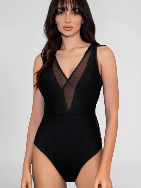Black Mesh One Piece Swimsuit