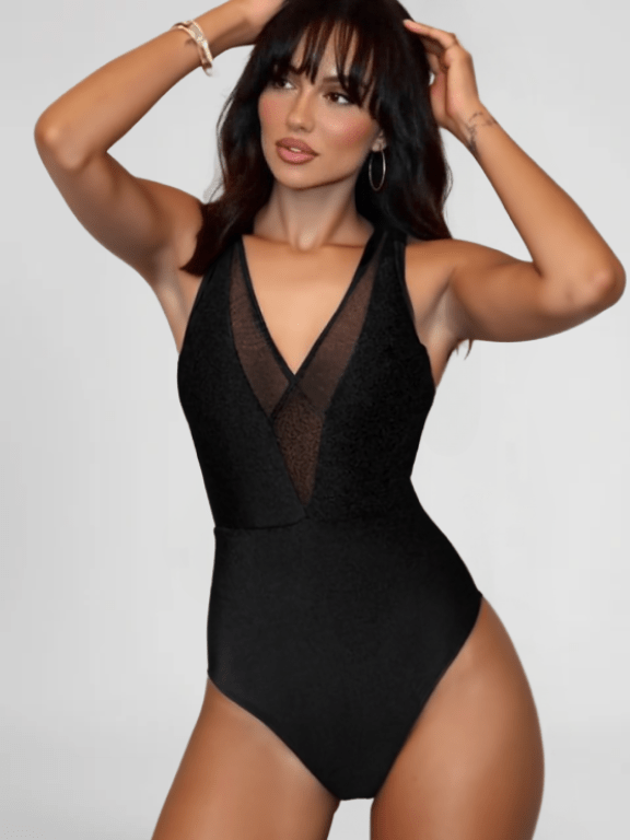 Black Mesh One Piece Swimsuit