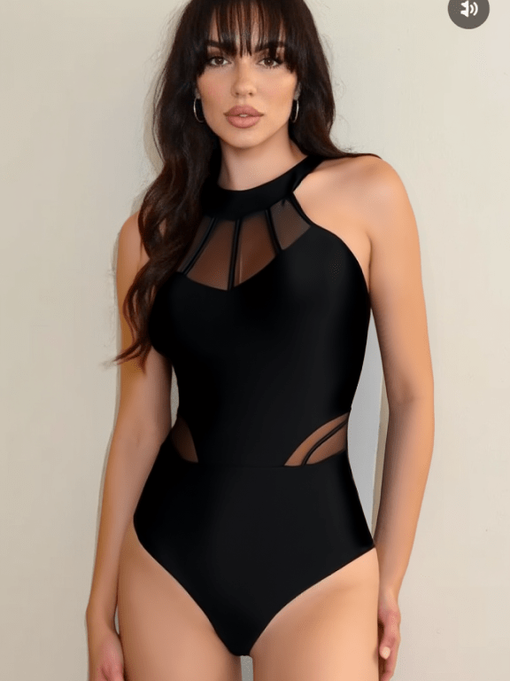 Black Sheer One Piece Swimsuit