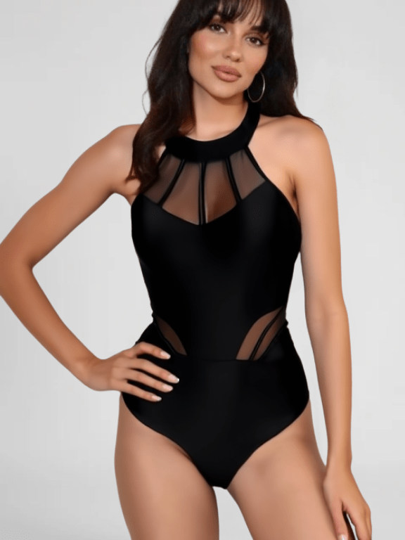 Black Sheer One Piece Swimsuit