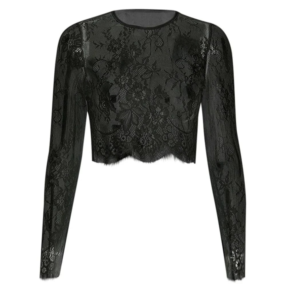 Long Sleeve Lace Crop Top