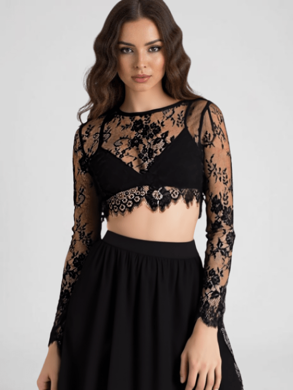 Long Sleeve Lace Crop Top