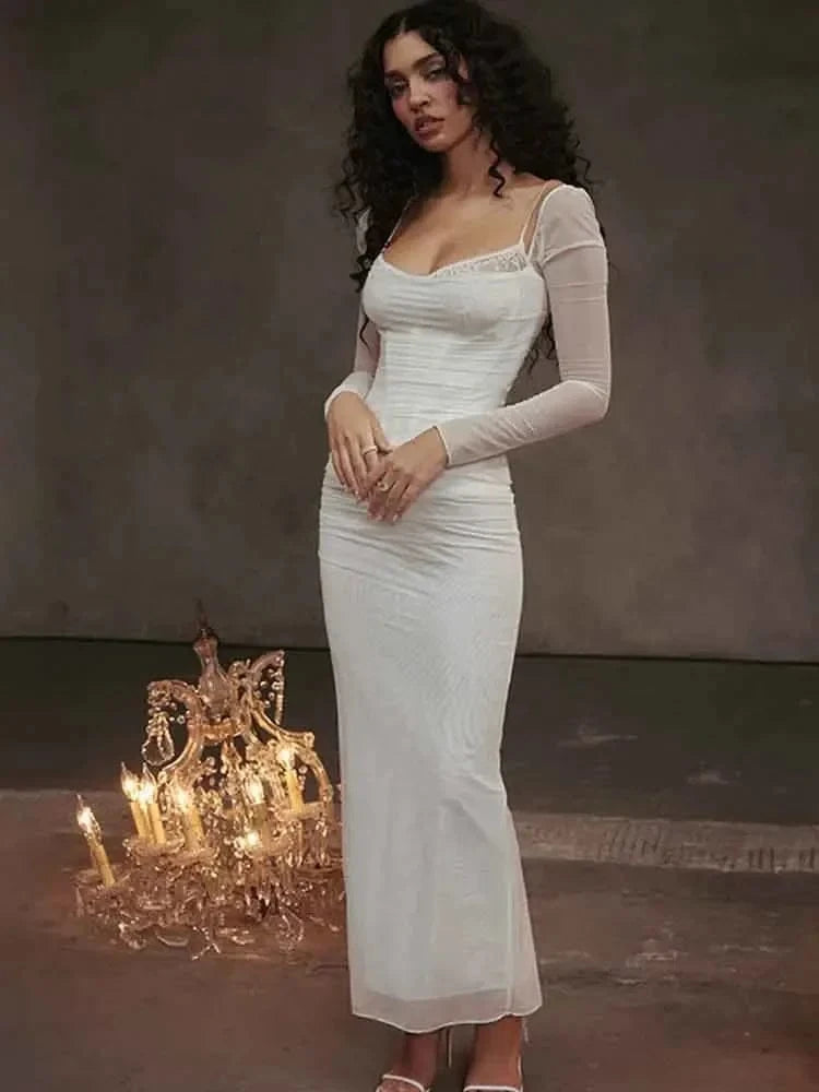 Long Sleeve Sheer Mesh Dress