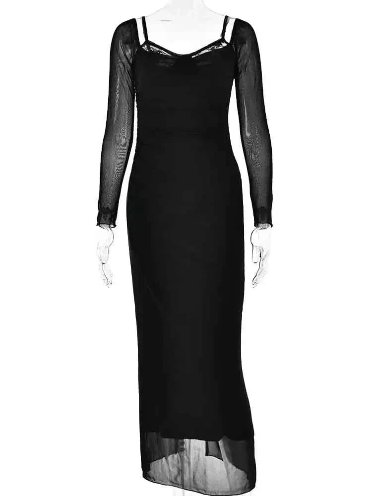 Long Sleeve Sheer Mesh Dress