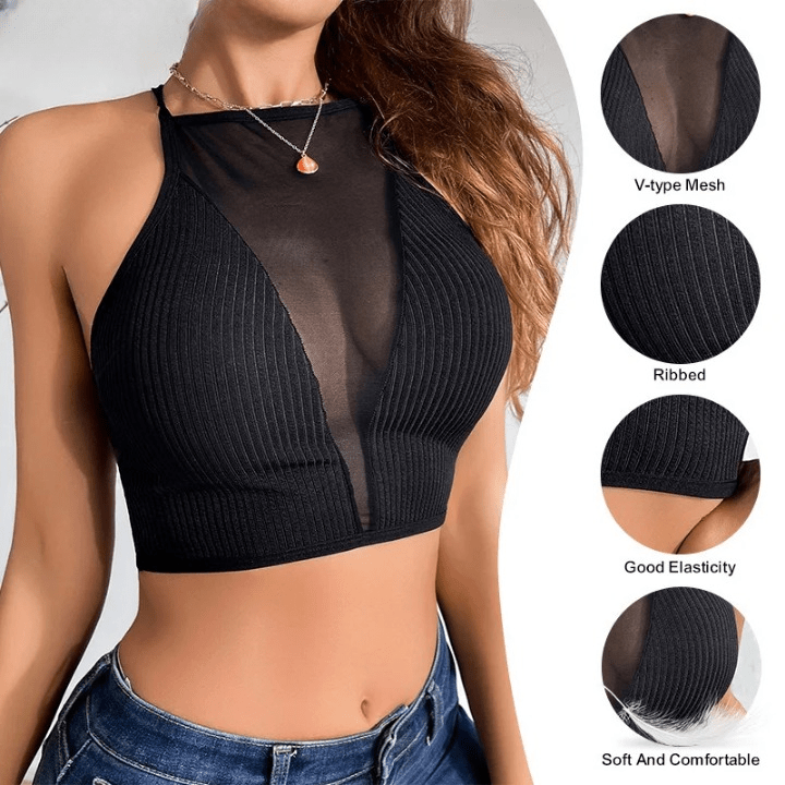 Sheer Mesh Halter Crop Top
