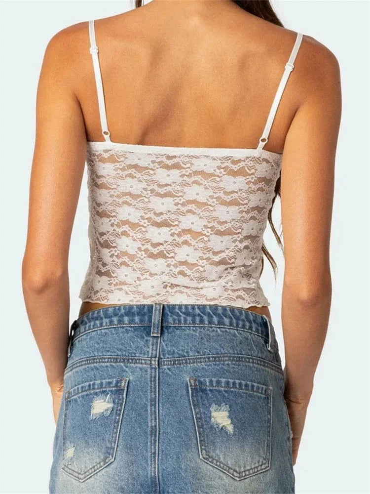 V Neck Lace Crop Top