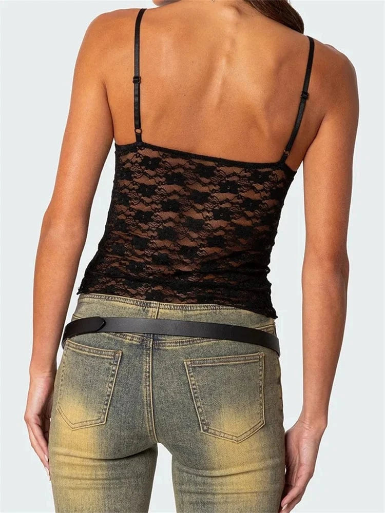 V Neck Lace Crop Top