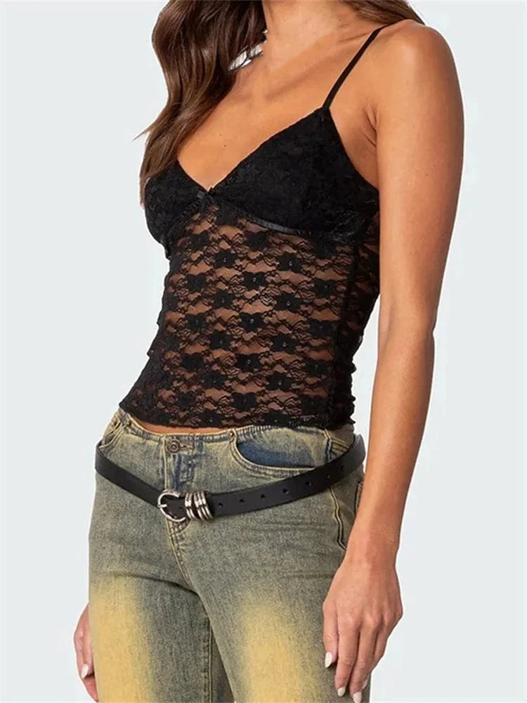 V Neck Lace Crop Top