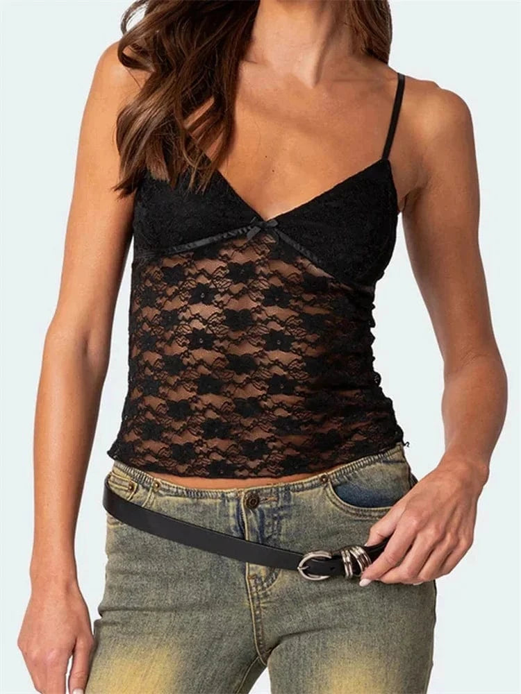 V Neck Lace Crop Top