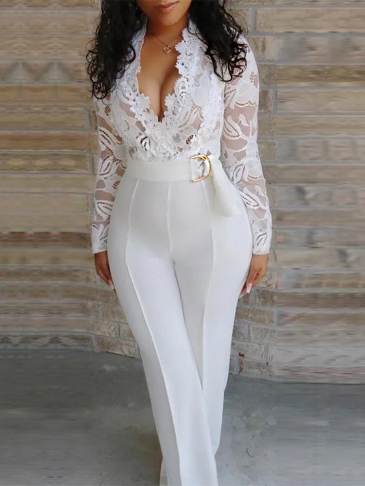 Womens White Lace Jumpsuit