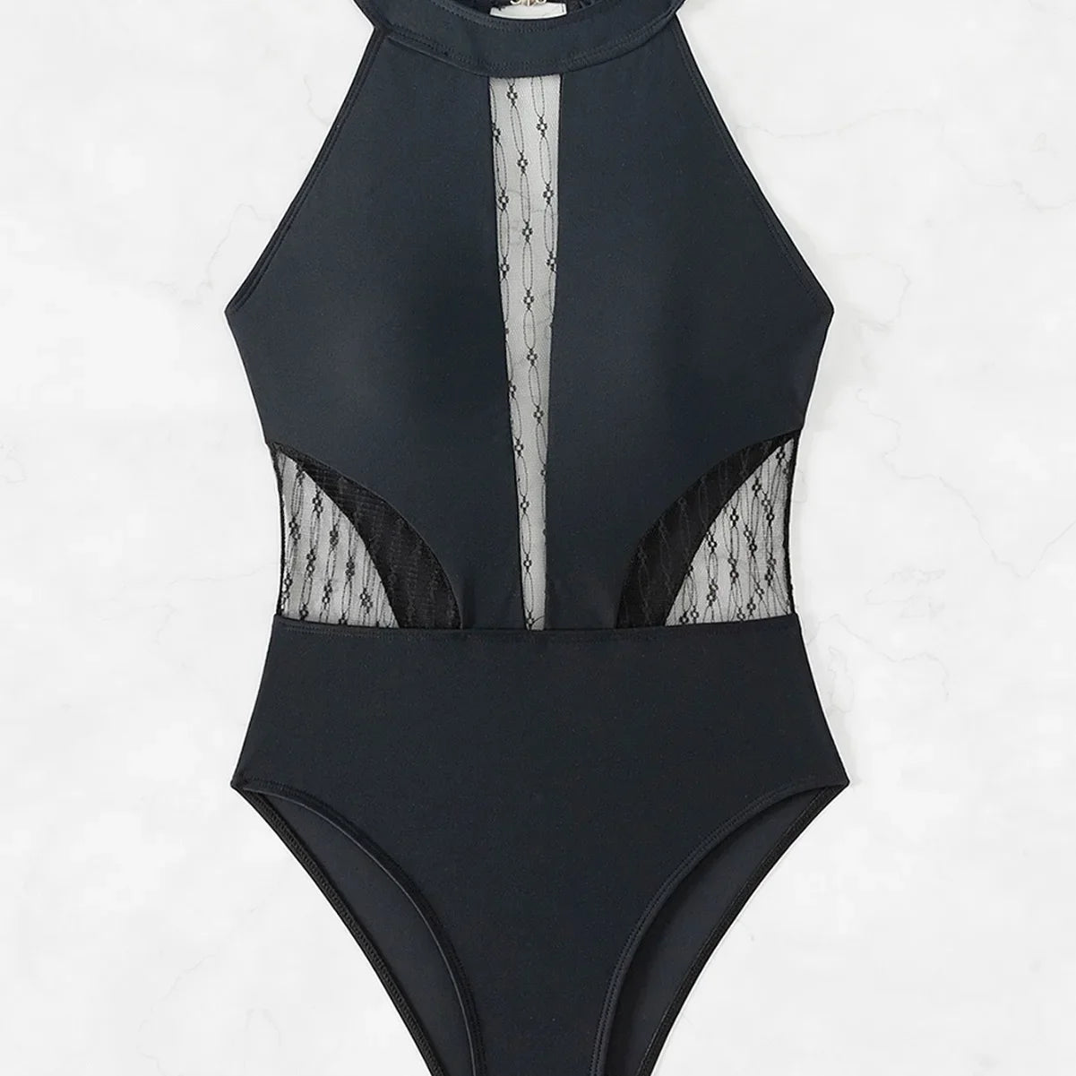 High Neck Mesh One Piece Swimsuit