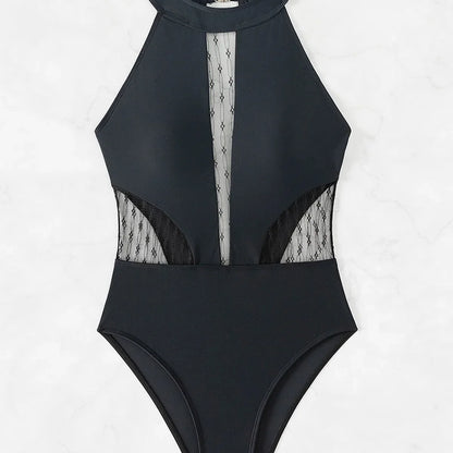 High Neck Mesh One Piece Swimsuit