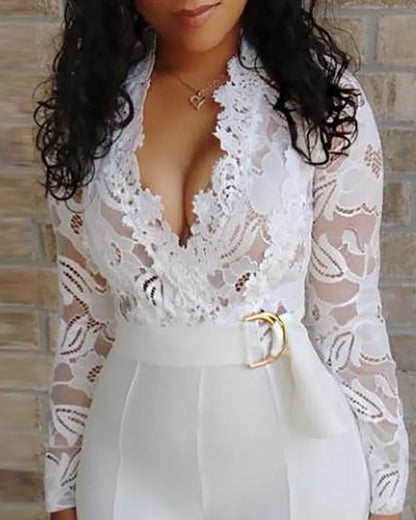 Womens White Lace Jumpsuit