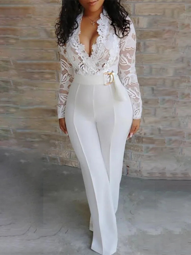 Womens White Lace Jumpsuit