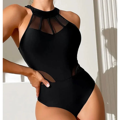 Black Sheer One Piece Swimsuit