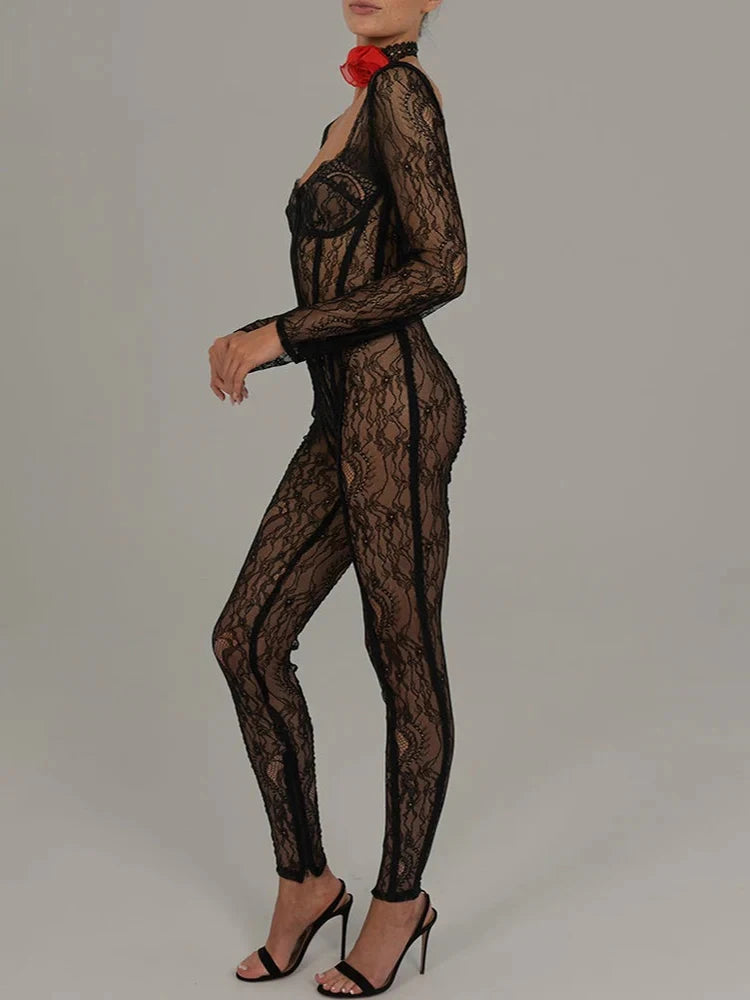 See Through Mesh Jumpsuit