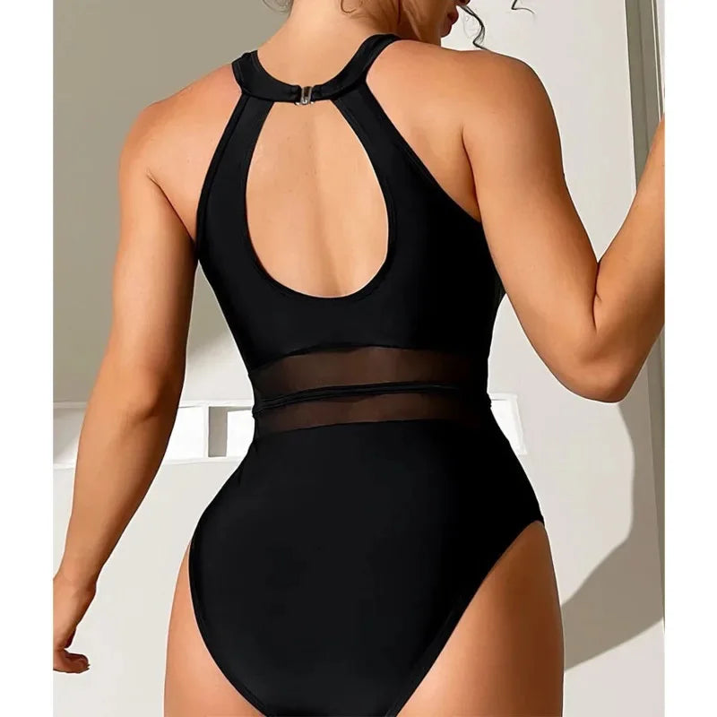 Black Sheer One Piece Swimsuit