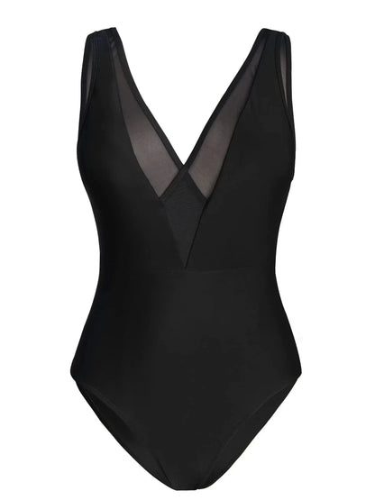 Black Mesh One Piece Swimsuit