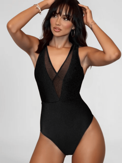 Black Mesh One Piece Swimsuit