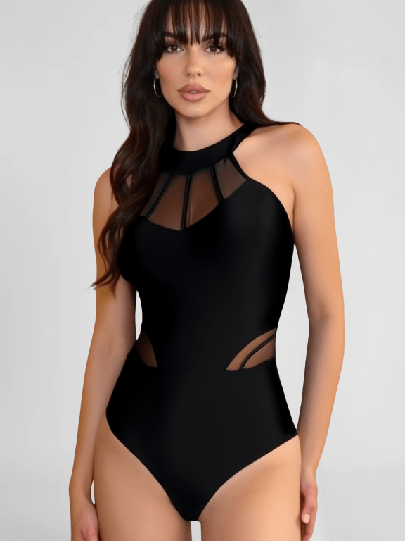 Black Sheer One Piece Swimsuit