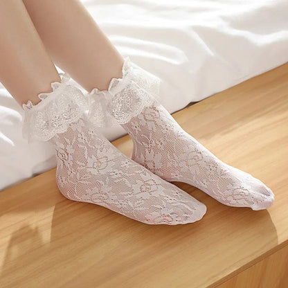 Girl's Thin Lolita Princess Lace Socks Vintage Ladies Women Ruffle Ankle Princess Ladies Cute Socks With Lace Pile Female Socks