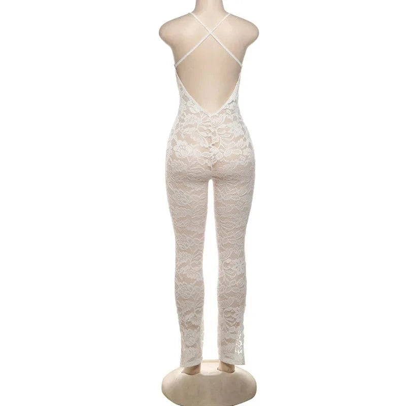 White Lace Long Jumpsuit